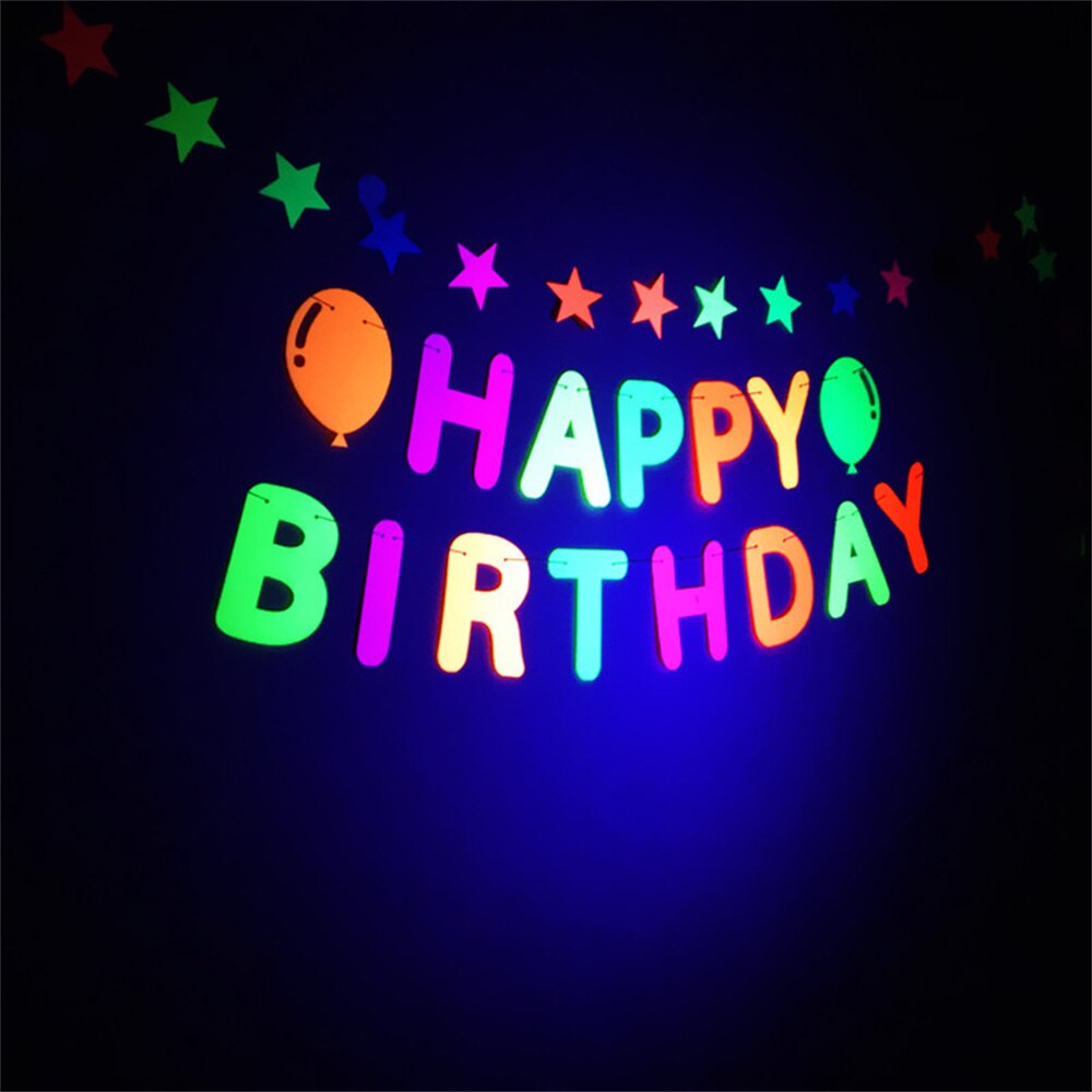 Fluorescent Neon Happy Birthday Banner Stars Fluorescent Banners Party Backdrop Luminous Glow Birthday Party Decor