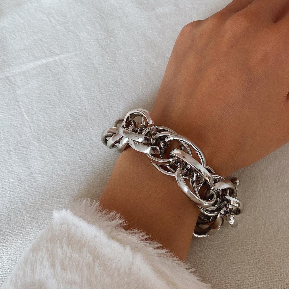 Punk Rock Exaggerated Big Link Geometric Chain Strand Bracelets Jewelry Vintage Metal Statement Bracelets Lady Femme Party