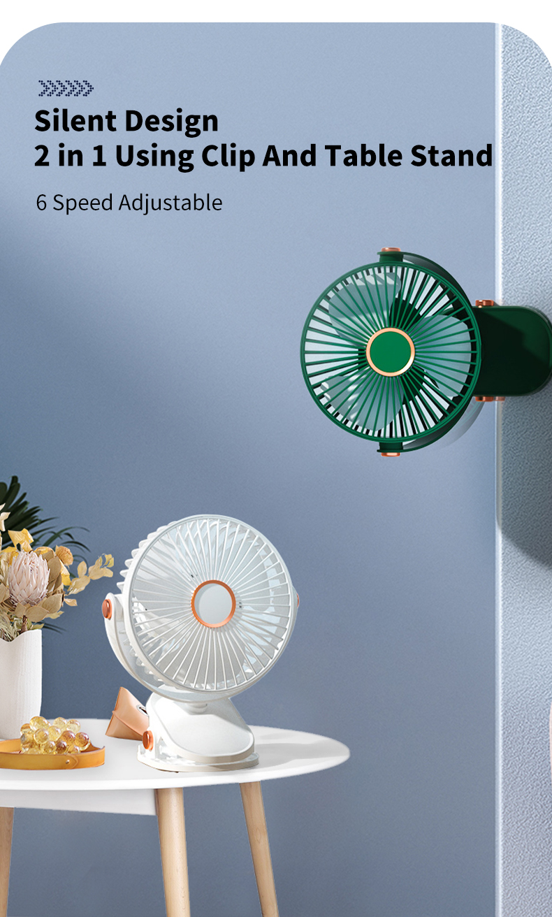 40000 mAh oplaadbare ventilator Type C-camping kleine clip tafelventilator 720 ° Rotatie ultrastille bureauventilatoren