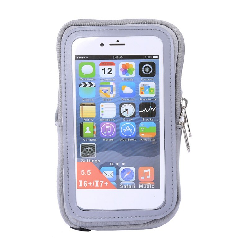 Universal 6&quot; Sports Running Armband Phone Holder Sweatproof Fitness Gym Cell Phone Case Armbag with Key Holder Wallet Card Slot: Gray Color