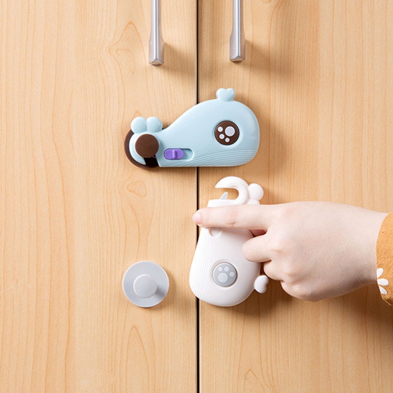 1Pcs Baby Cabinet Door Lock Cute Whale Pattern Safety Drawer Lock ABS Multifunctional Baby Kids Corner Protection Accessories