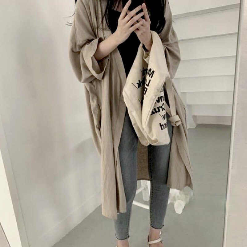 Trench manches chauve-souris pour femme, coupe-vent Long, Chic, Vintage, avec fente latérale, assorti avec tout, Harajuku, vêtements d&#39;extérieur amples