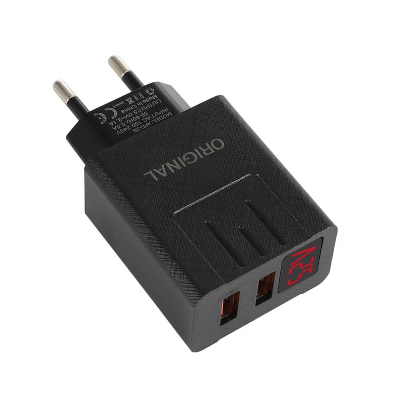 Smart Travel Charger 2.1A Digital Charger Display 2 Port USB Mobile Phone Accessories Charging ABS Plastic: EU black