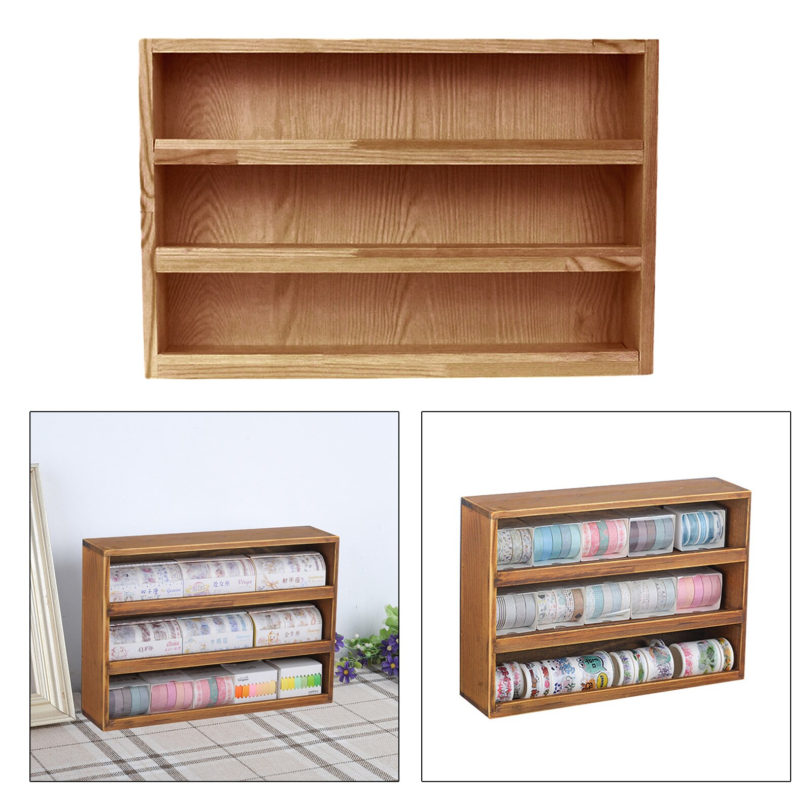 3 cravatte cremagliera di archiviazione desktop mini libreria da tavolo file nastro titolare marrone