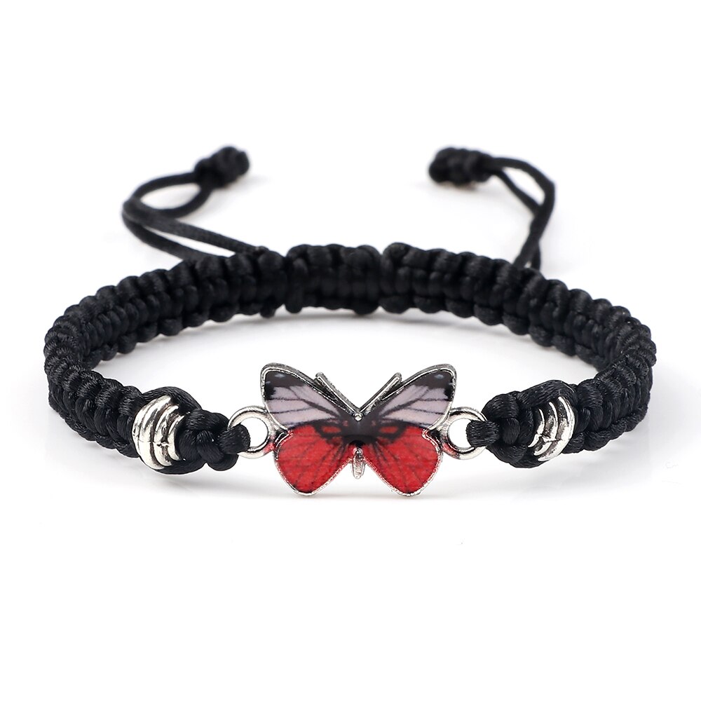 Sweet Shining Vlinder Armband Voor Vrouwen Bohemian Gevlochten Armband Armband Stijl Paar Klassieke Vlinder Hand Sieraden: Black-Red