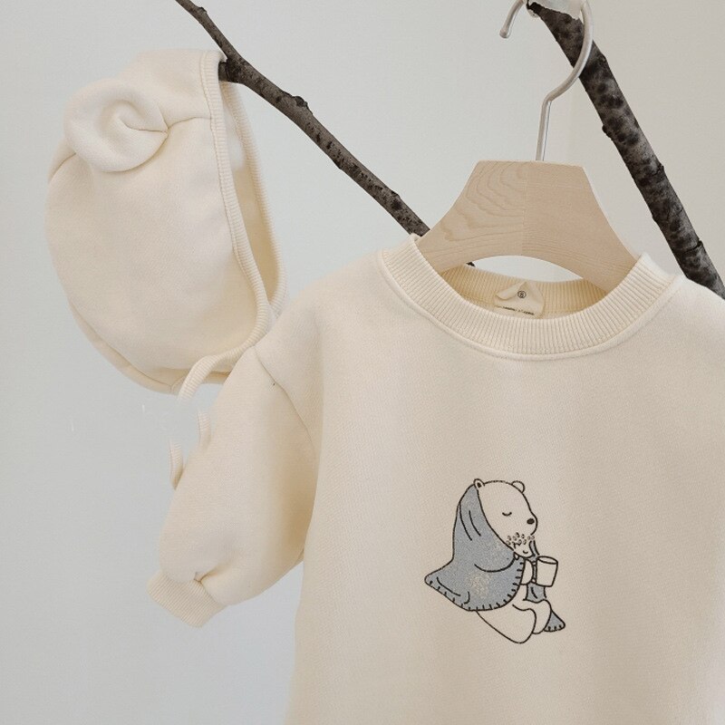 herbst Neue Baby-Karosserie Niedlichen Bären Druck Gesamt Für Kleinkind Mädchen Kleidung Kleinkind Langarm Onesie + Hütte