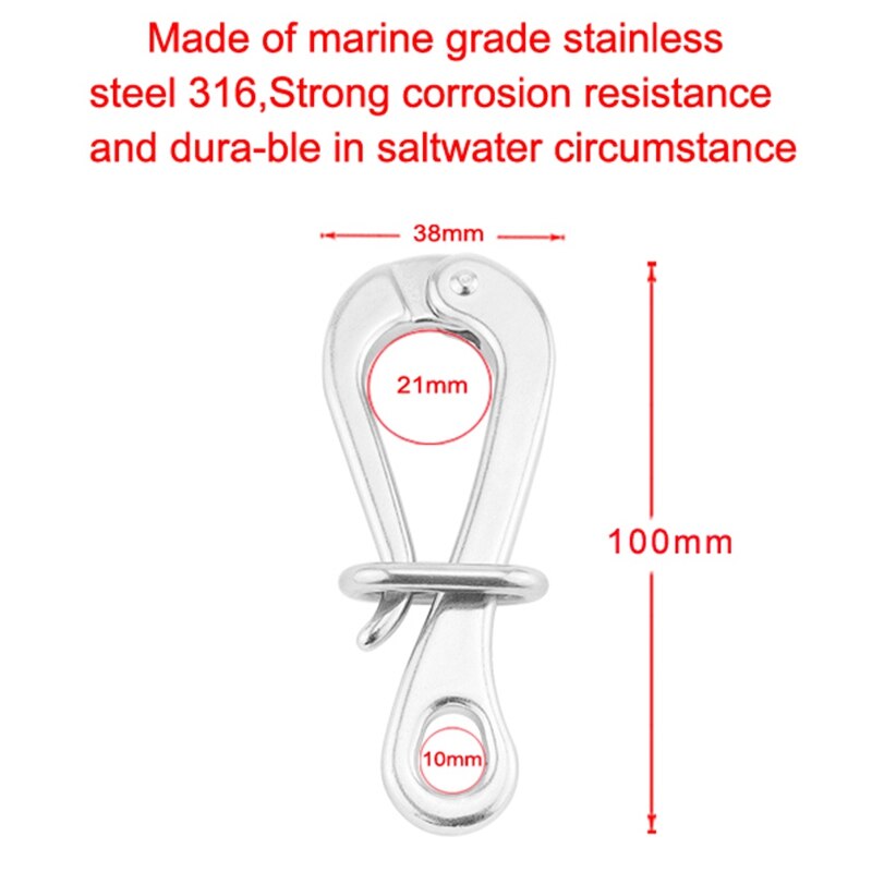 99mm Pelican Hook With Eye & Quick Release - Stainless Steel 316, Marine Boat Hardware
