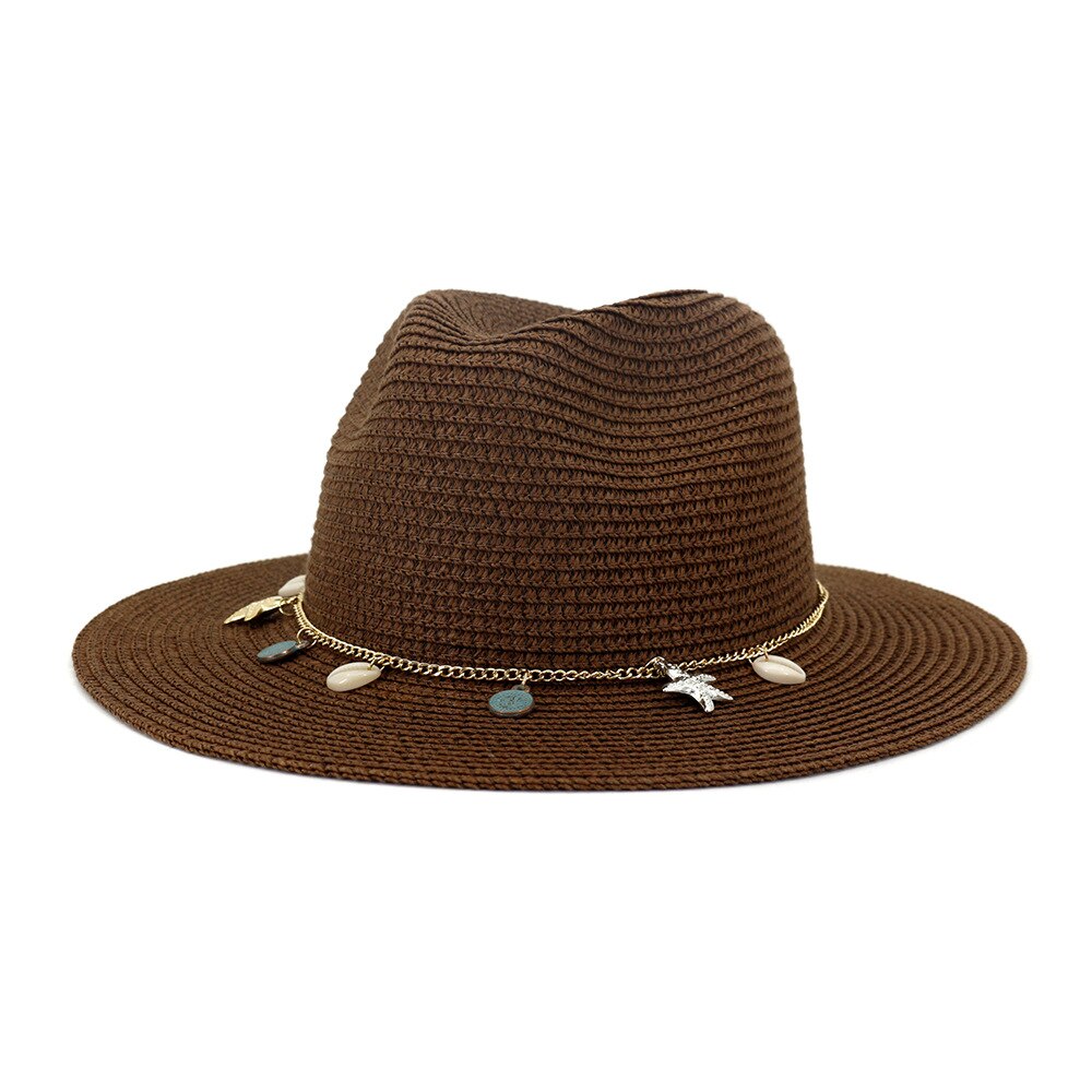 HOAREE-chapeau de Panama blanc pour femmes, chapeau d'été en paille à large bord pour femmes, HatsTravel, Style britannique, flambant neuf: coffee