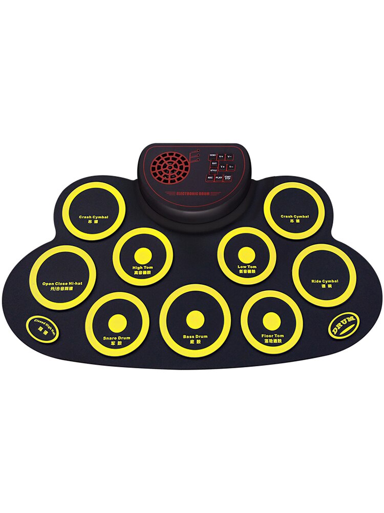 Portable Roll UP Electronic MIDI Drum Set Kits 9 Pads Built-in Speakers Practice: WG621 yellow