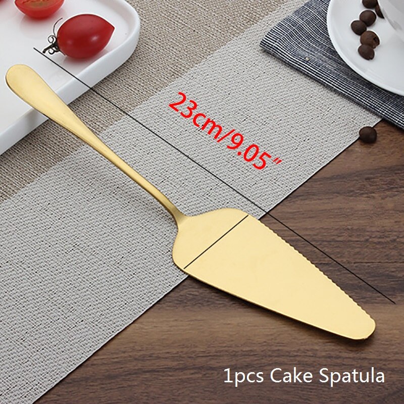 Guld kage spatel gafler sæt rustfrit stål eftermiddagskage skovl dessert frugt gaffel bryllup fødselsdag kage server sæt: 1pc kage skovl