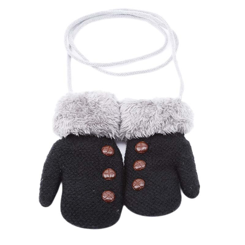 Kinderwanten winter wol baby gebreide handschoenen kinderen warme touw babywanten voor kinderen vanaf 1-3 jaar: Zwart