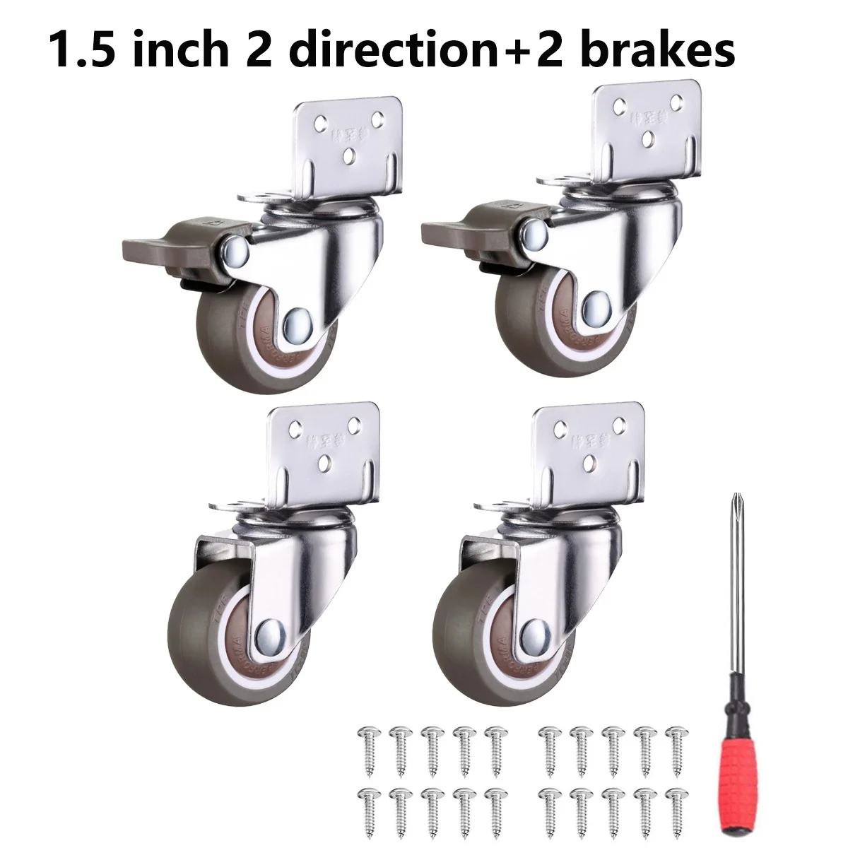 Side Mount Casters Furniture Wheels, L-Shaped Rubber Casters Set of 4, 360 Degree Locking Swivel Top Panel Casters for Furniture: Silver