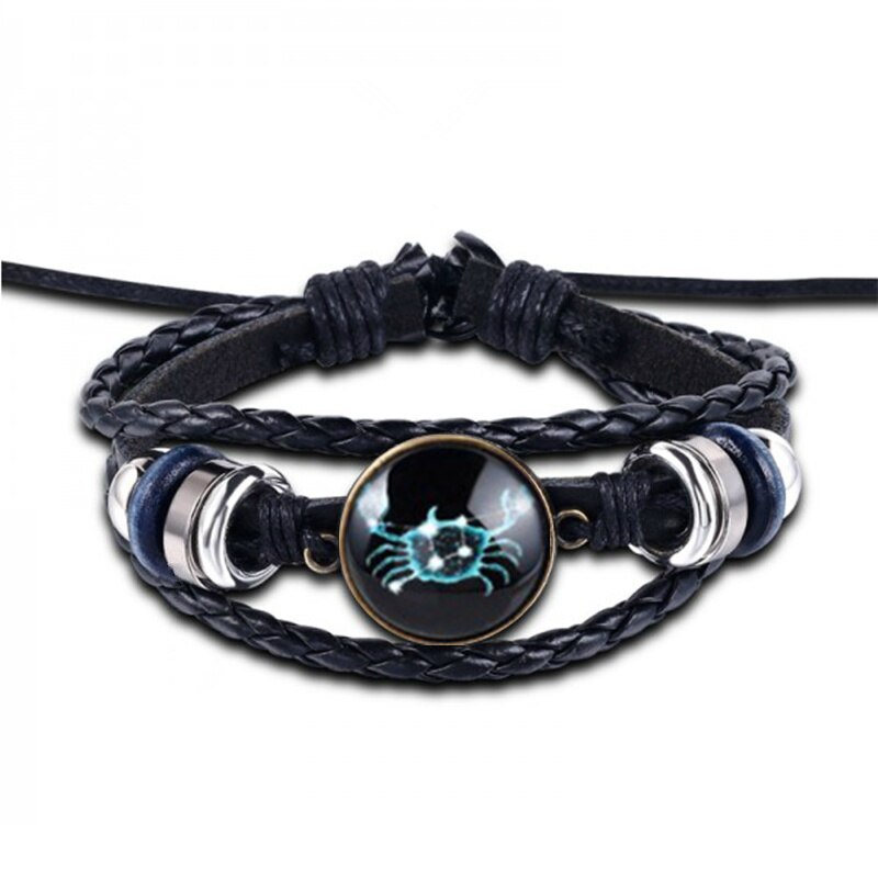 12 Constellation Bracelet Luminous Leather Bracelets Charms Zodiac Sign Bracelets Leo Virgo Libra Gemini for Man Woman Jewelry: Cancer-Ju xie