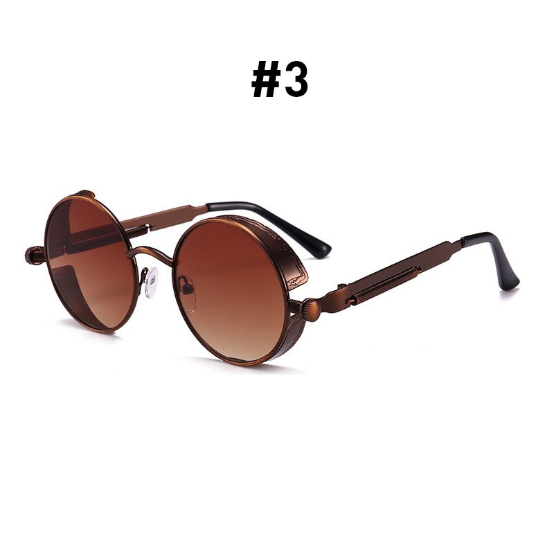 VIVIBEE Vintage Steampunk Red Sunglasses Men Round Punk Alloy Metal Retro Sun Glasses Women Goggles Gothic Style Shades