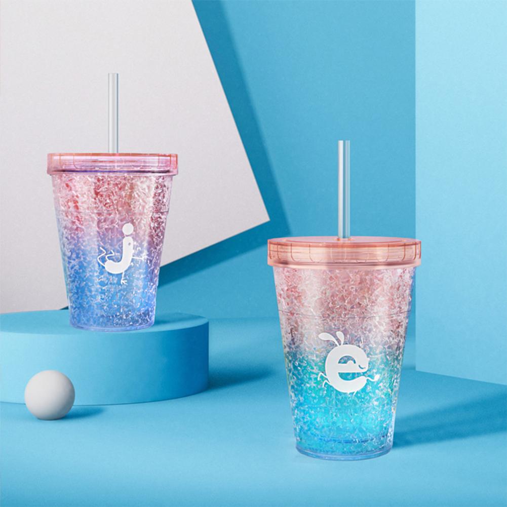 410ml Color Change Ice Cup Double-walled Ice Cold Drink Coffee Tea Cup Summer Iced Plastic Water Cup With Straw