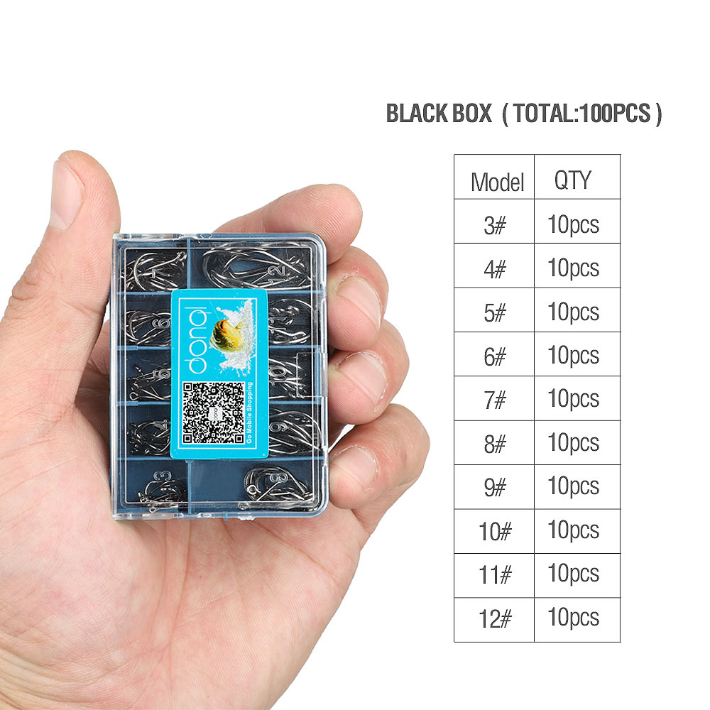 DONAL 100 Uds anzuelos de Pesca 3 #-12 # de acero de alto carbono con púas de una sola carpa anzuelo de pesca de tamaño mixto anzuelos de pesca con mosca accesorios para el mar: Black