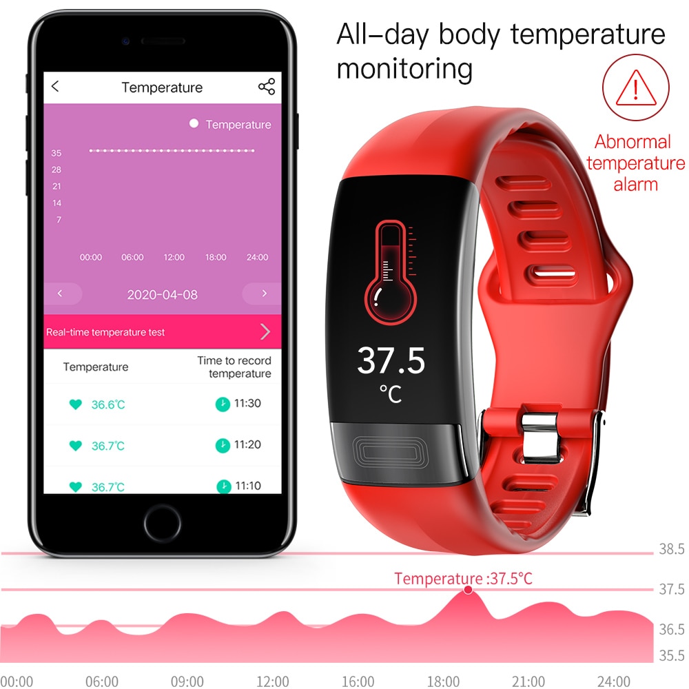 P11 Plus Body Temperature Monitoring Smart Wristband ECG PPG SPO2 Smart Band Heart Rate Blood Pressure Respiration Rate Bracelet