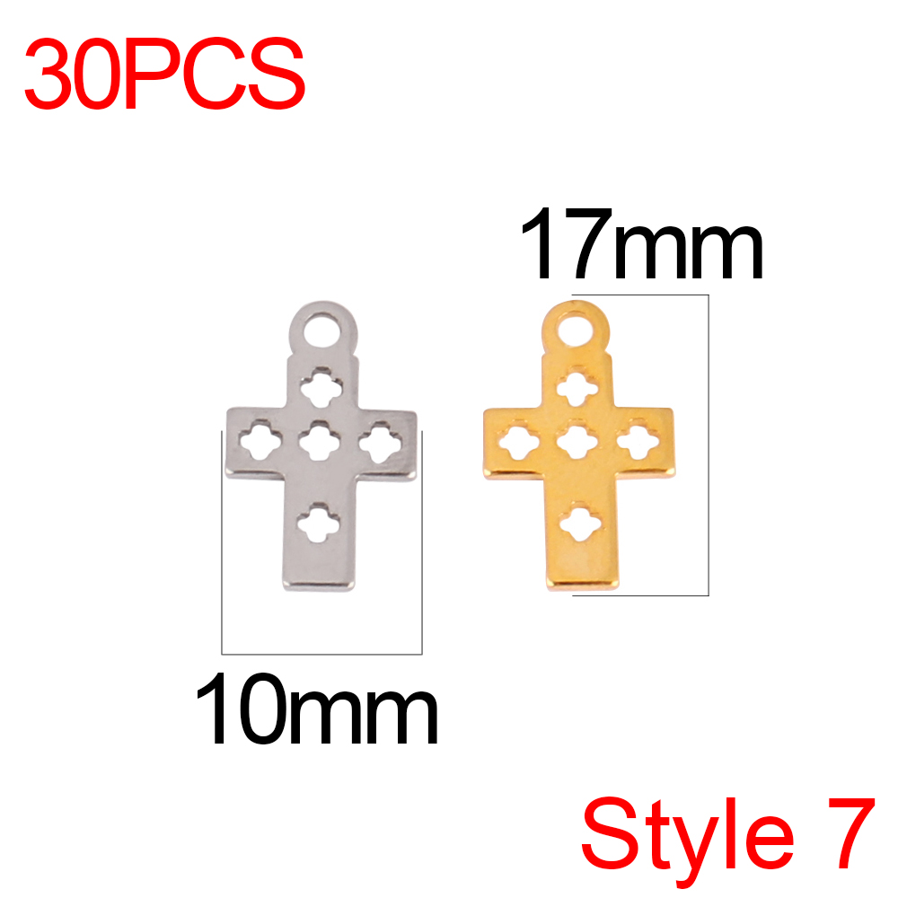 30pcs/lot Stainless Steel Cross Charms DIY Cross Pendants Religious Faith Charms For Jewelry Making bracelet necklace earrings: Gold / SILVER PLATED
