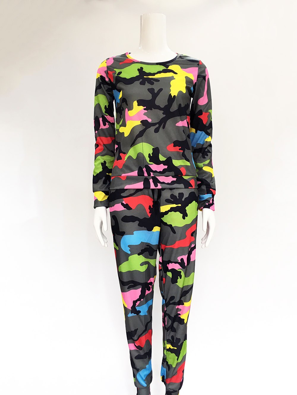 Kamp Camouflage Pak Set Vrouwen Trainingspak Tweedelige Sport Stijl Outfit Jogging Sweater Fitness Lounge Sportwear: Multicolor / S
