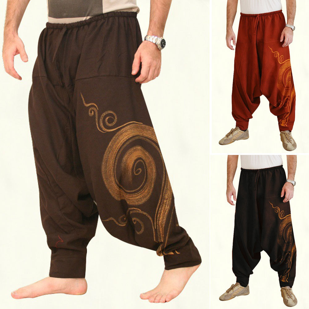 Cool Hip Hop Japanese Retro Baggy Cotton Linen Harem Pant Men Wide Leg Boho Pants Wide Leg Harem Trousers Cross-pants