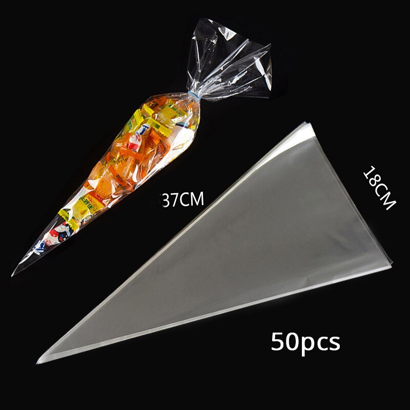 50 Pcs Diy Bruiloft Verjaardagsfeestje Zoete Cellofaan Clear Candy Cone Opbergzakken Eenhoorn Partij Decor Pasen Decoratie 18x37cm: Default Title