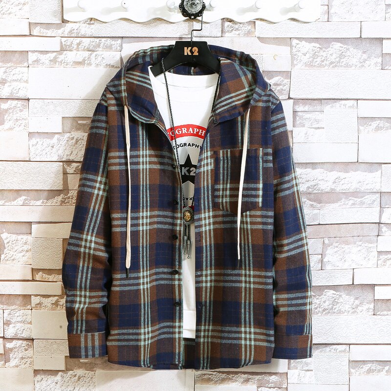 Plaid Style Autumn Spring With Hoodie Men‘s Hip Hop Punk Shirt Flannel Casual Clothes