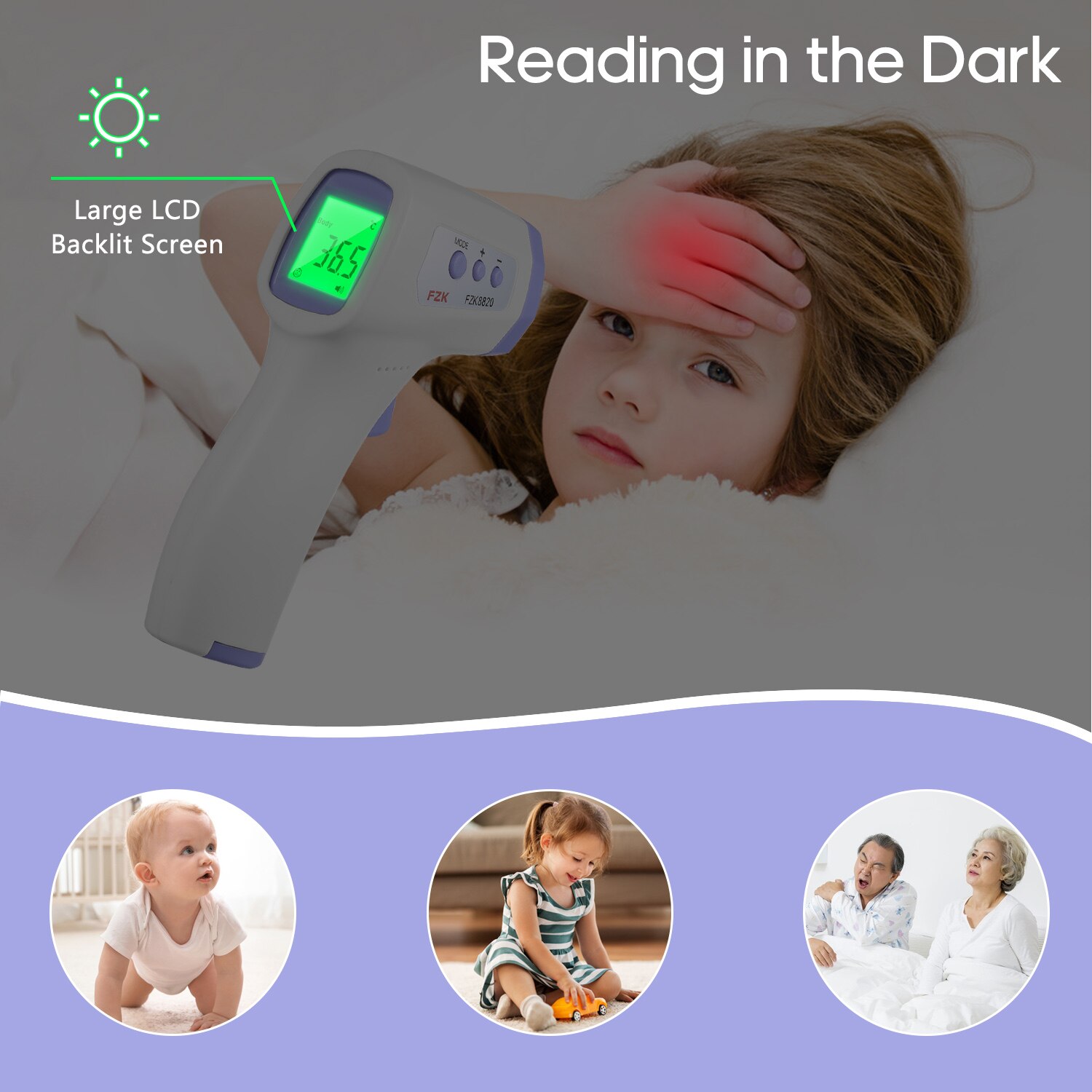 Digital Infrared Forehead Thermometer IR Thermometer Non-contact IR Infrared Thermometer LCD Temperature Meter with Fever Alarm