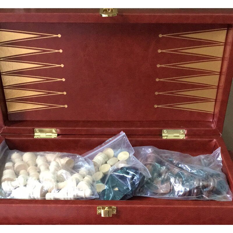 Wooden Chess Set King Height 79mm Chessman International Chess Game PU Leather Folding Chessboard Wood Chess Piece I48