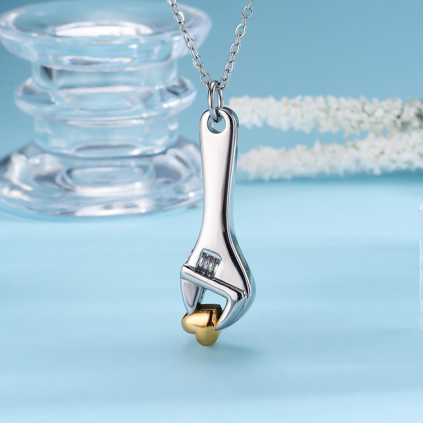 Roestvrijstalen Moersleutel Urn Ketting Voor As Moersleutel Crematie Sieraden Hart Hanger Medaillon Aandenken Sieraden