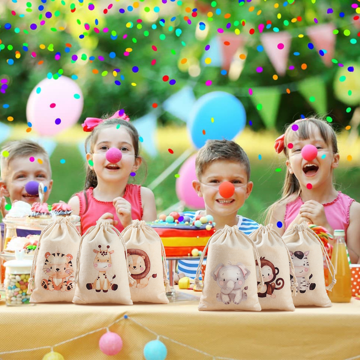 Sacs à bonbons animaux de la Jungle, 6 pièces, décoration de fête d'anniversaire Safari pour enfants sauvages un arc-en-ciel papillon dinosaure Biscuit sac d'emballage