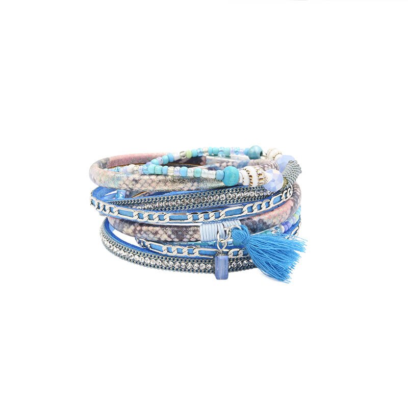 STRATHSPEY PU Leather Bracelets&Bangle For Women Pulseira De Couro Feminine Long Crystal Conch Bead Magnetic Wrap Pulseras Mujer: blue