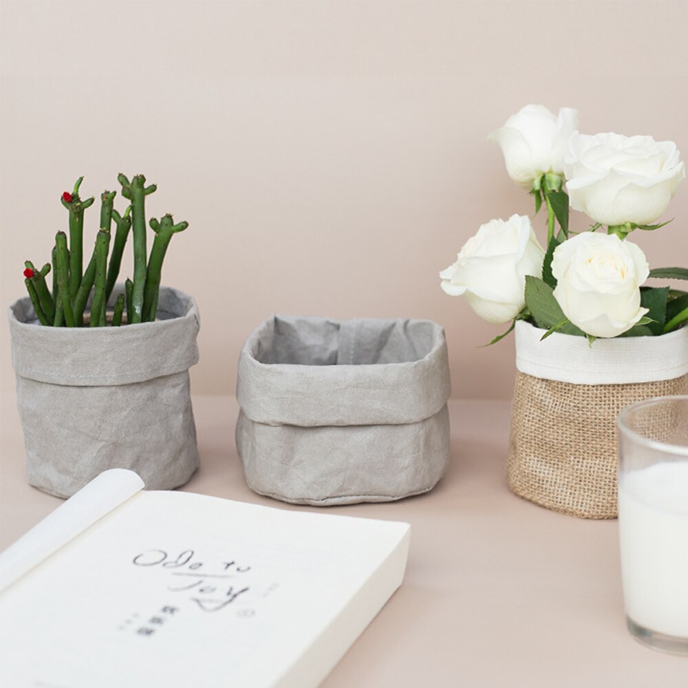 Protable kraftpapir blomsterpotte frakker kontor desktop plantepose kosmetisk opbevaringspose til tilbehør til hjemmedekoration