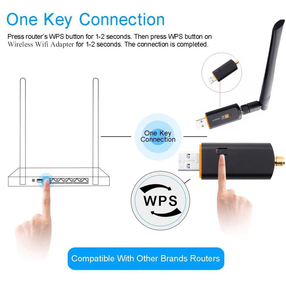 1200Mbps USB3.0 bezprzewodowy adapter Wifi 2.4/5Ghz dwuzakresowy karta sieciowa WPS 5dBi antena wysoka prędkość dla prochowiec OS okna Linux