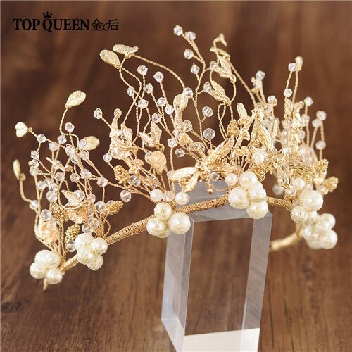 TOPQUEEN Wedding Tiara and Crown Pearl Bride Hair Jewelry Handmade Crystal Wedding Hair Accessories Bridal Headpieces HP214: HP214 Headwear