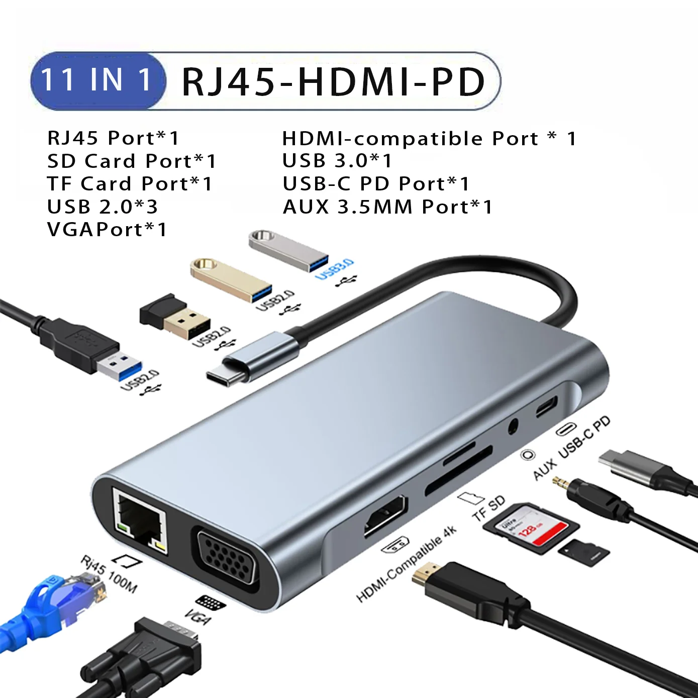 USB C HUB Type C Splitter To HDMI 4K thunderbolt 3 Docking Station Laptop Adapter With PD SD TF RJ45 For Macbook Air M1 iPad Pro: GRAY