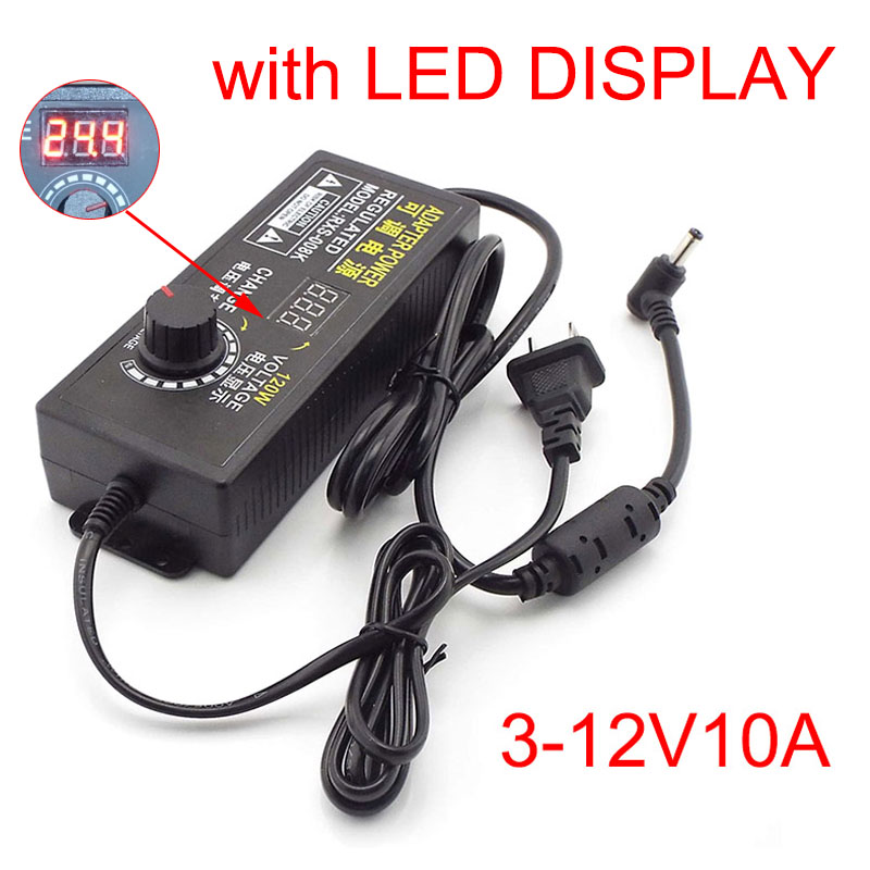 Adaptador de fuente de alimentación de AC100-240V a CC, 3-12V/3-24V, 3V, 6V, 9V, 12V, 15V, 18V, 24V, 2A, 5A, 10A, adaptador de conector de cargador ajustable: Rojo / 5 V / US