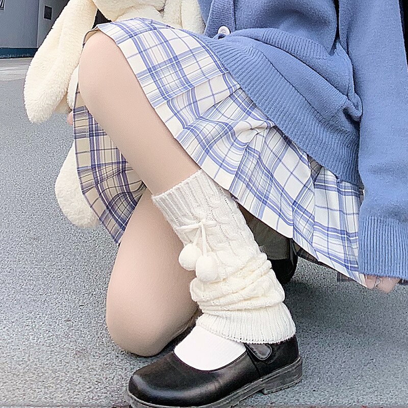 Winter Women Leg Warmers Loose Socks Wool Ball Knitted Foot Cover Warmers Korean Style Sweet Girl Lolita Cosplay Knee High Socks