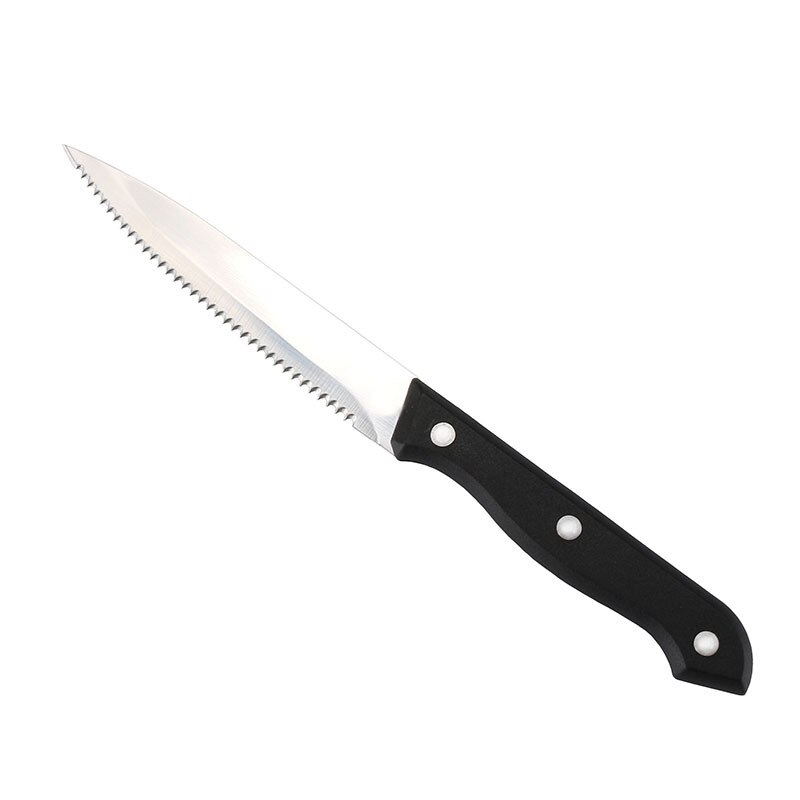 Stainless Steak Knife Serrated Ergonomic Handle Triple-Rivet Flatware Kitchen Dinner Knife Black Meat Knives