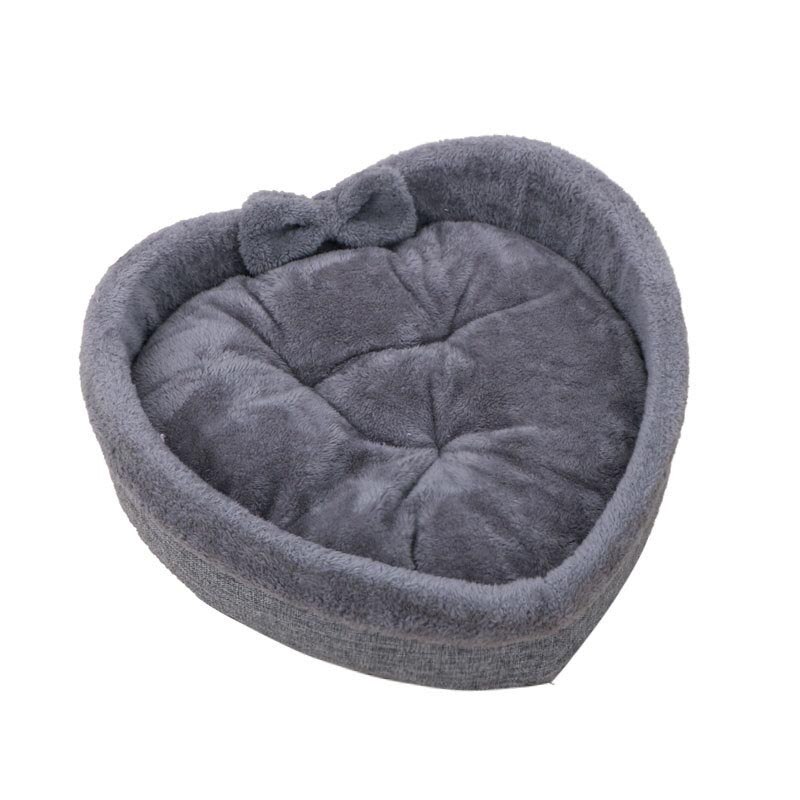 Pet Cat Bed Kennel Heart-shaped Dog Winter Warm Sleeping Bag Super Soft Puppy Cushion Mat Portable Pet Nest for Cat Dog Supplies: Gray / L 55x19cm