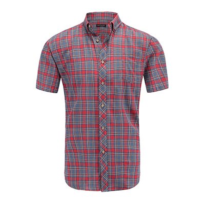 JeeToo – chemises à carreaux en coton pour hommes, , décontracté, Slim Fit, chemise à manches courtes, col rabattu, simple boutonnage, , été: PL002 / M