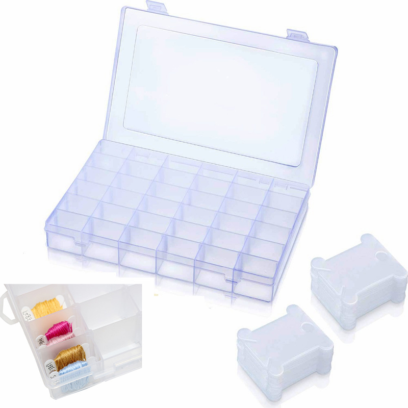 Bobinas de hilo de plástico con bobinadora y caja organizadora de bordado, juego de almacenamiento de costura artesanal, punto de cruz, 100 piezas: 1