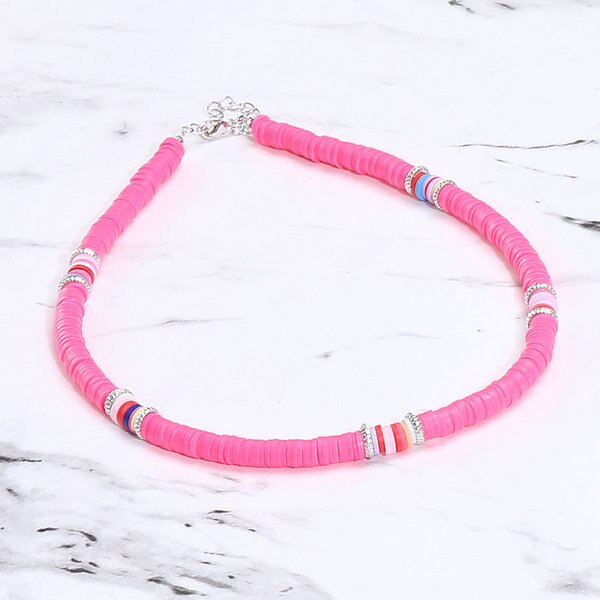 G. Ycx 6 Mm Strand Heishi Kralen Kraag Kettingen Regenboog Gestreepte Polymeer Klei Strand Surfer Ketting Choker Voor Vrouwen Meisje: hot pink