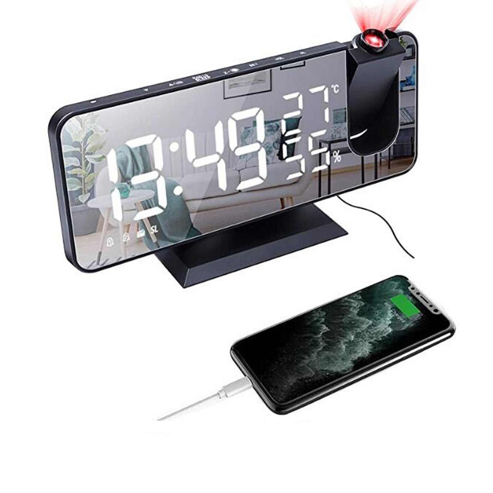 LED Digital Projection Alarm Clock Table Electronic Alarm Clock with Projection FM Radio Time Projector Bedroom Bedside Clock