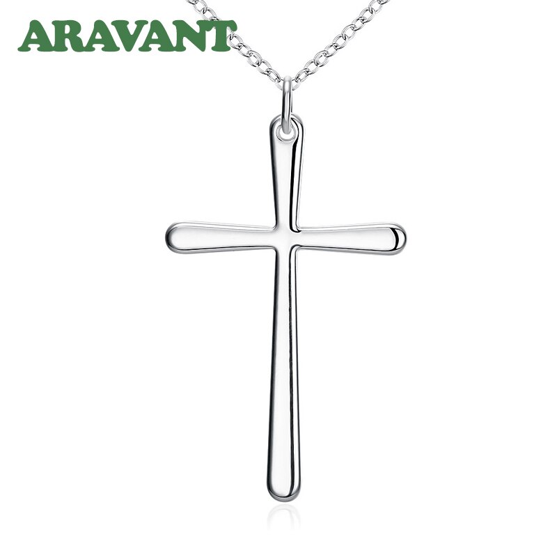 925 Silver Cross Pendant Necklace Chain For Women Men Party Silver Necklaces Jewelry