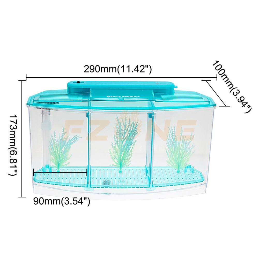 LED Light Acrylic Three Splits Betta Fish Bowl Triple Bow Fighting Isolation Breed Box for Aquarium: blue
