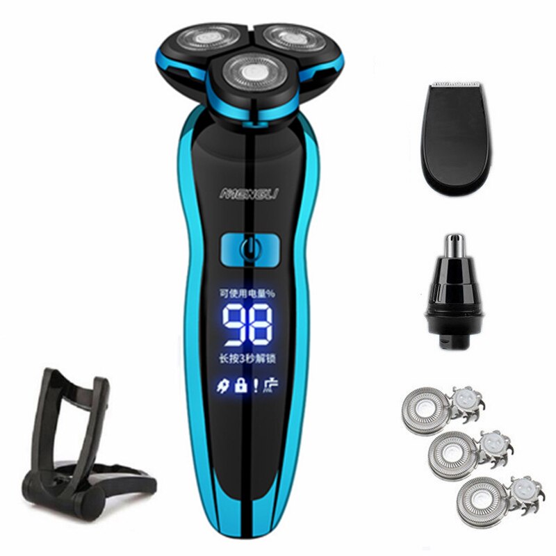 Digital LCD Anzeige Männer Elektrische Rasierer USB Aufladbare Elektrische Rasiermesser Rasieren Maschine Bart Trimmer Waschbar Nass-Trockenen Dual Verwenden: ZN8508-Blau-C