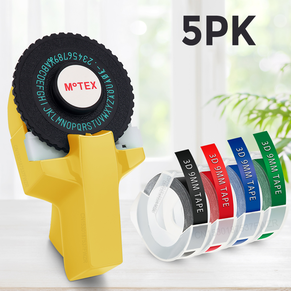 3D Embossing Label Maker Motex E101 Dymo Labeller Handheld Handmatige zelfklevende sticker Label Maker Printer of 3PK 3D Embossing Tapes: GRIJS
