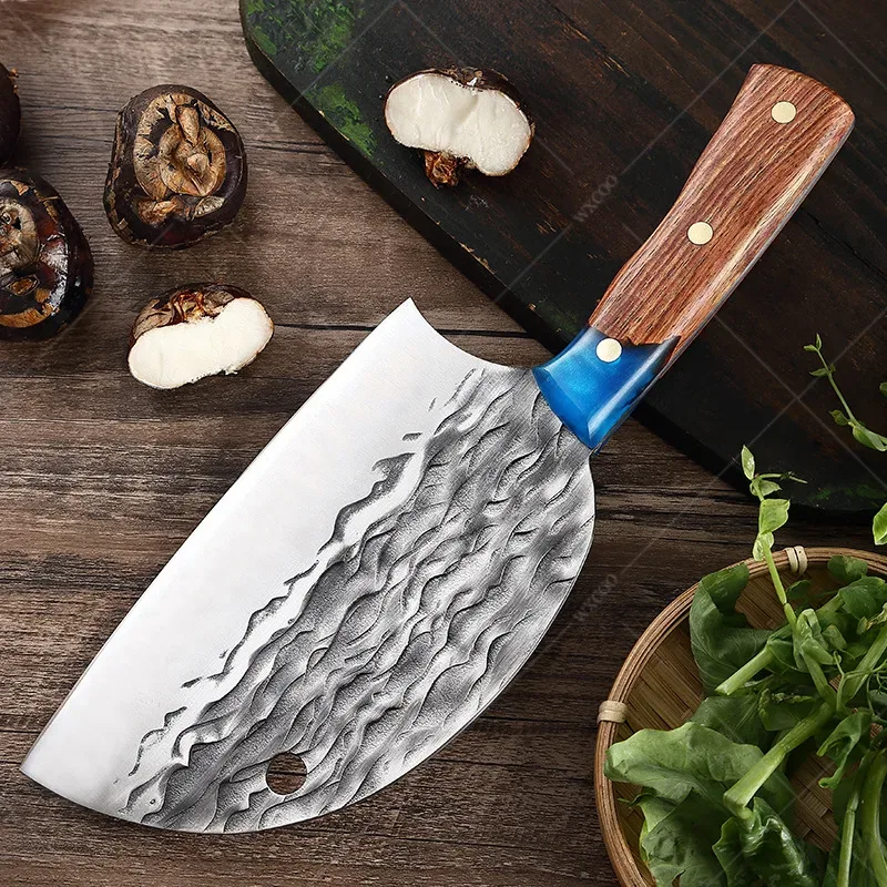 Hand Forged Kitchen Knife Chopping Dual-purpose Knife Slicing Hammer Pattern Stainless Steel Resin Wood Handle Chef's Knife