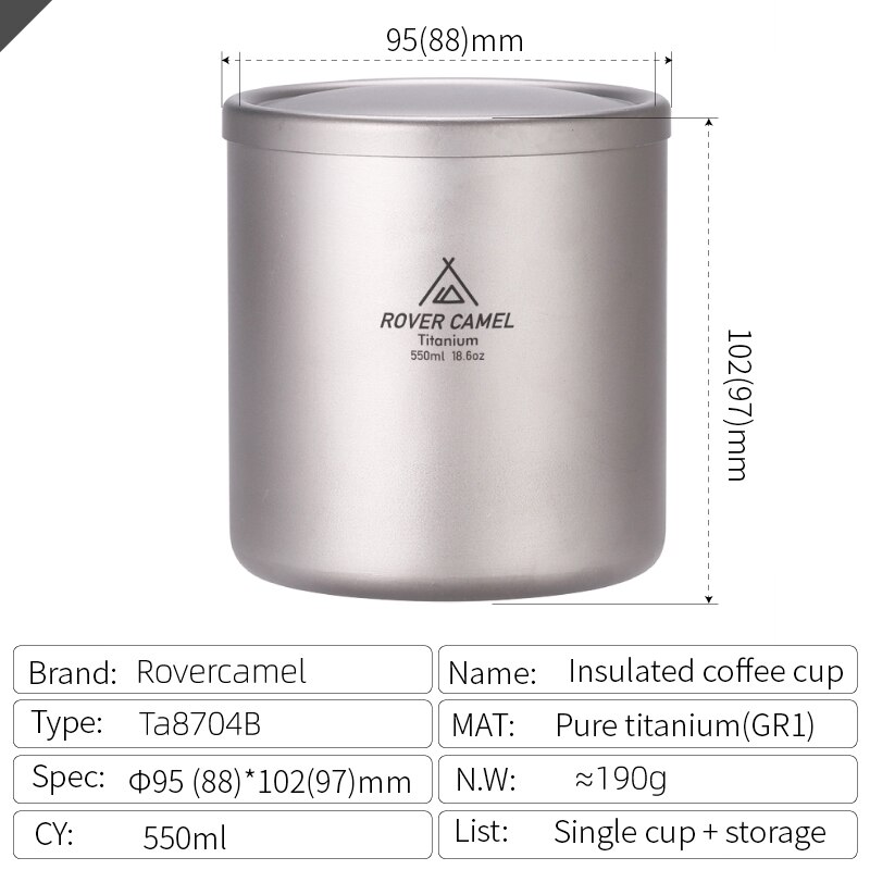 Double Wall Titanium Water Cup 220/350/450/600ml Coffee Tea Mug for Home Outdoor Camping Hiking Backpacking Picnic Drinkware: Ta8704Brc