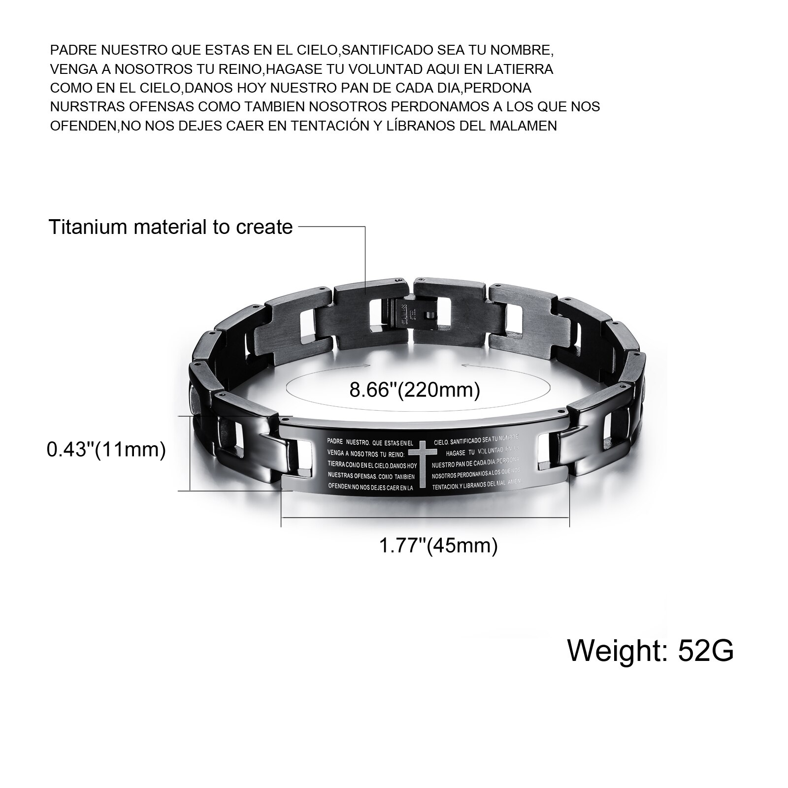 Bijoux fantaisie en acier inoxydable 316L métal anglais espagnol seigneur prière noir mâle hommes Bracelets bracelet